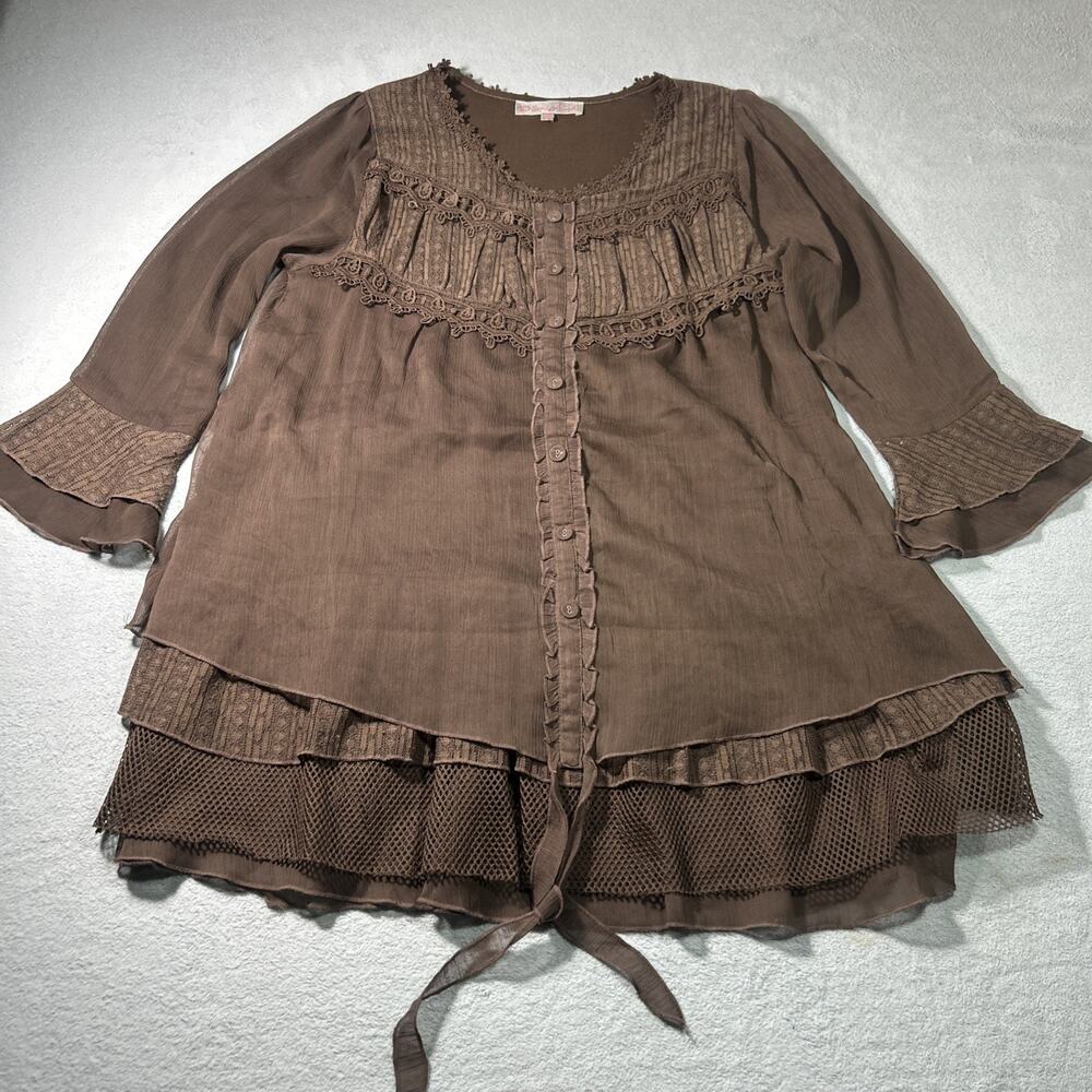 Y2k 2000s Renaissance Gothic Medieval Lace Smock Tunic Medium Dress Top Cottage
